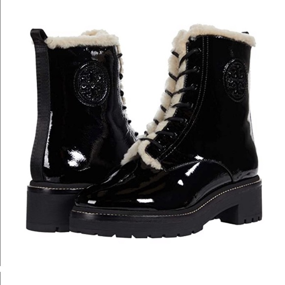 Tory Burch Shoes - Tory Burch Miller 50mm Shearling Patent Booties size 5 NWOT